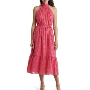 Donna Ricco Women's 8 Halter Tie Midi Spring Formal Dress Pink Gold NWT Wedding